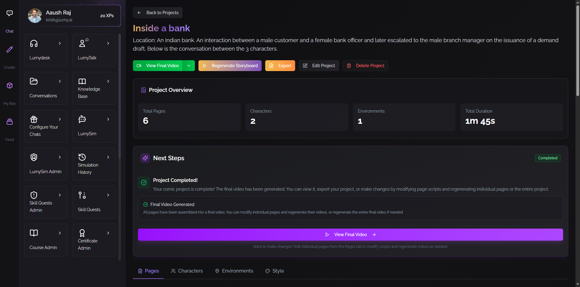 LurnyComic product interface