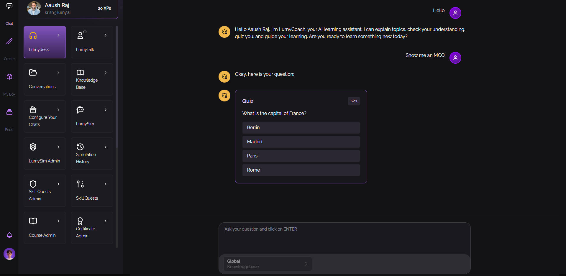 LurnyDesk product interface