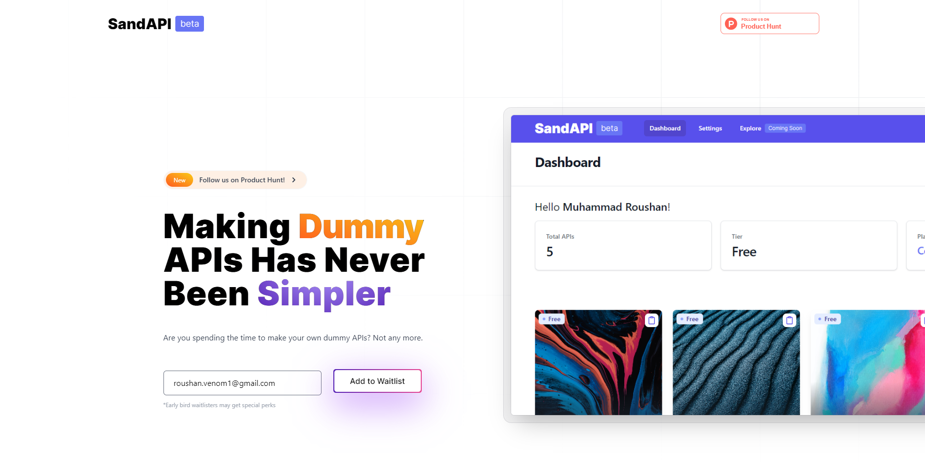 SandAPI product interface